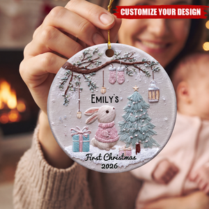 Personalized First Christmas Ornament Baby Boy Girl Name, Faux Yarn Ornament