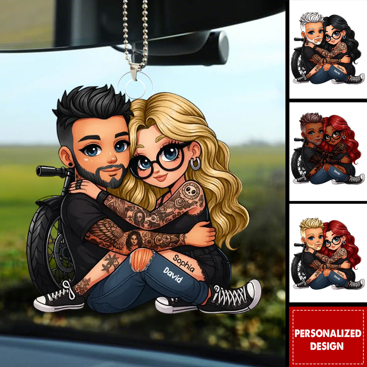 Biker Cartoon Effect Couple Personalized Acrylic Car Ornament-Gift For Motorcycle Lovers