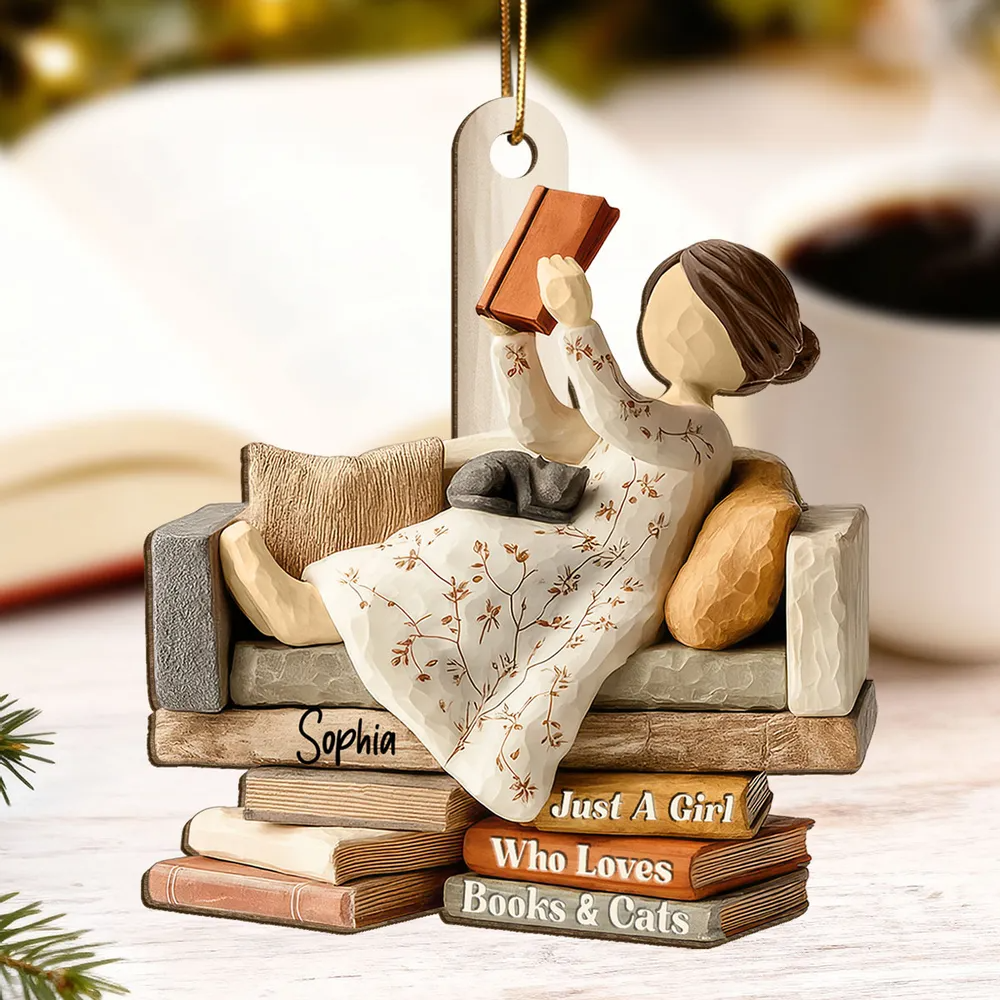 Life Is Better With Books & Cats - Personalized Wooden Ornament