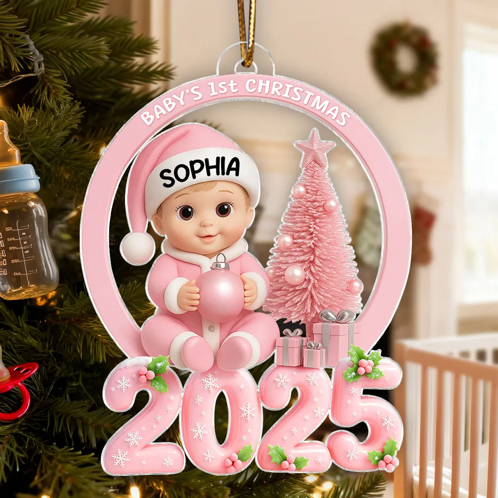 Baby's 1st Christmas Beside Christmas Tree - Personalized Acrylic Ornament