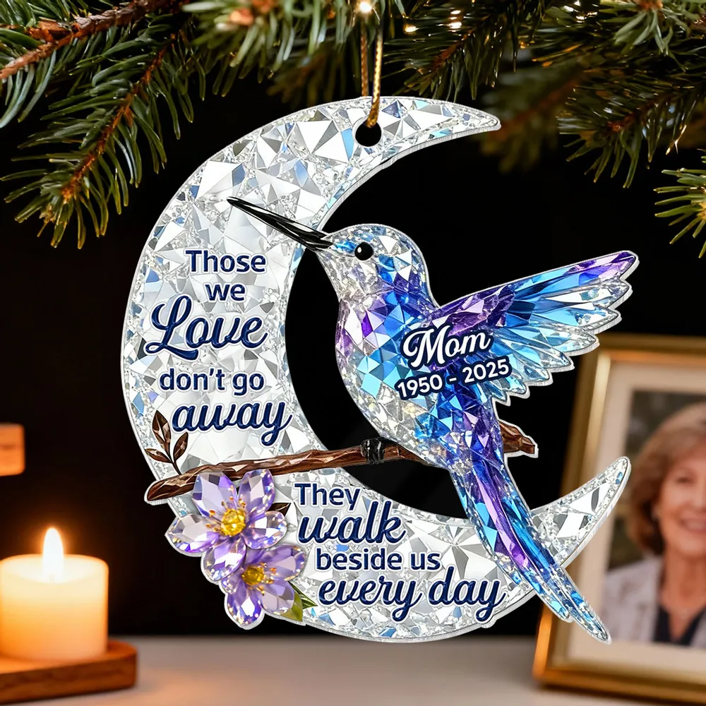 3D Crystal Effect Christmas Hummingbird Moon Memorial - Personalized Acrylic Ornament