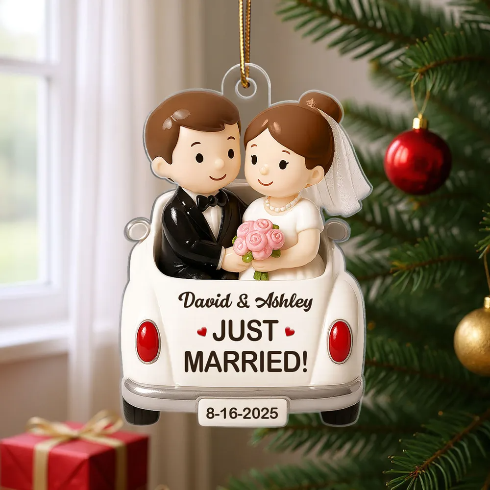 Just Married Forever Love Couple Personalized Christmas Ornament