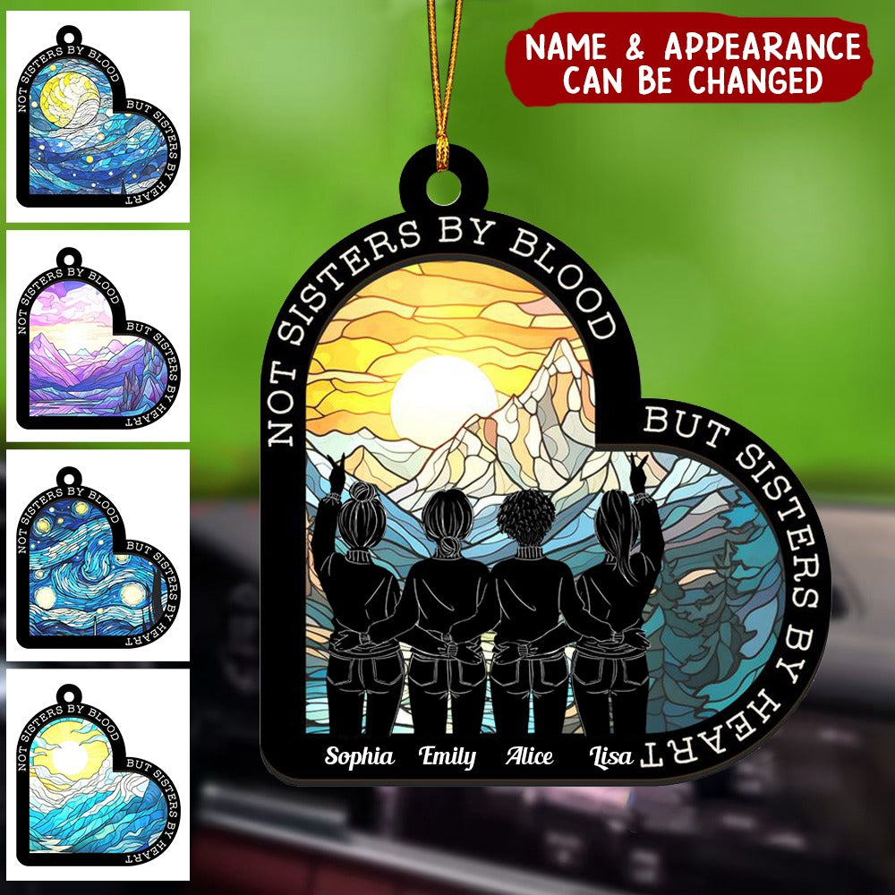 Not Sisters By Blood By Sisters By Heart - Personalized Suncatcher Ornament