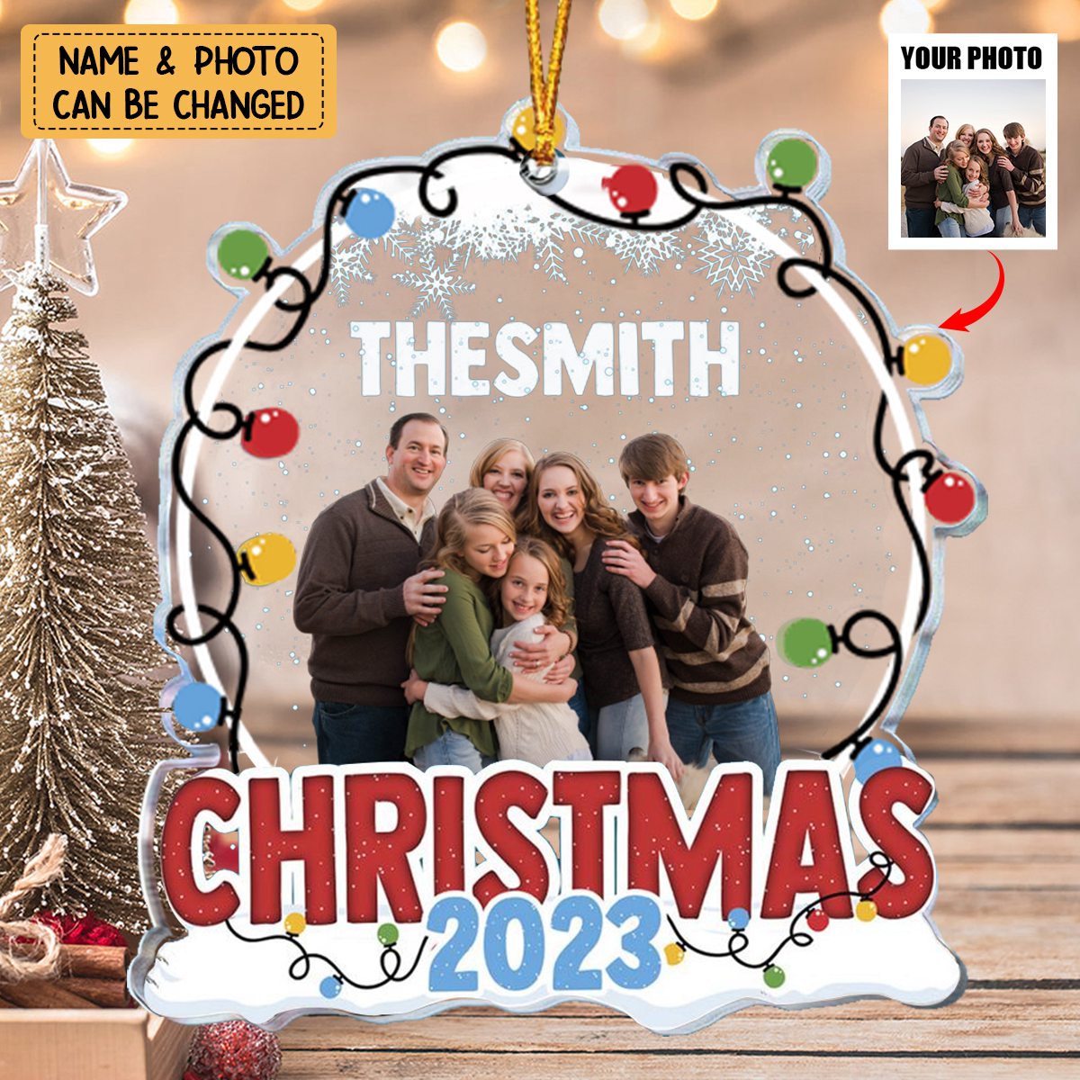 Family Christmas 2023 - Personalized Acrylic Photo Ornament