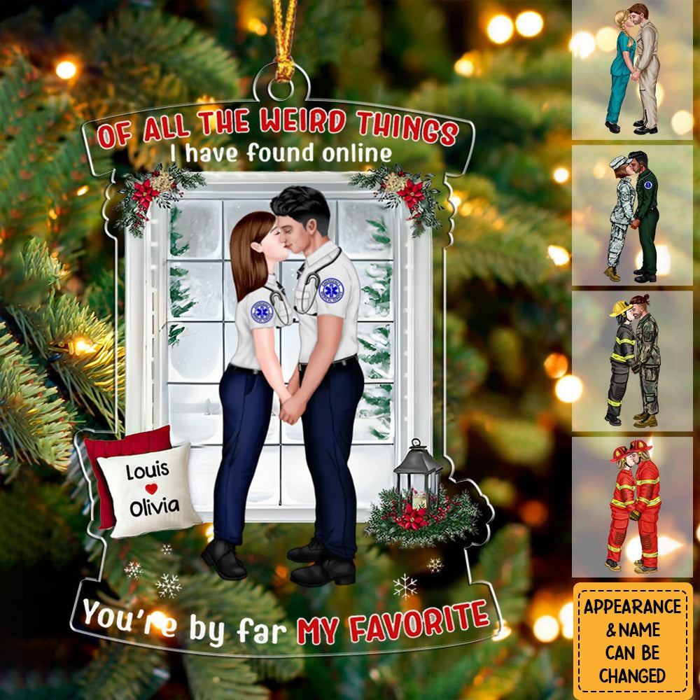 You're By Far My Favorite, Personalized Kissing Couple Ornament, Christmas Gift For Couple