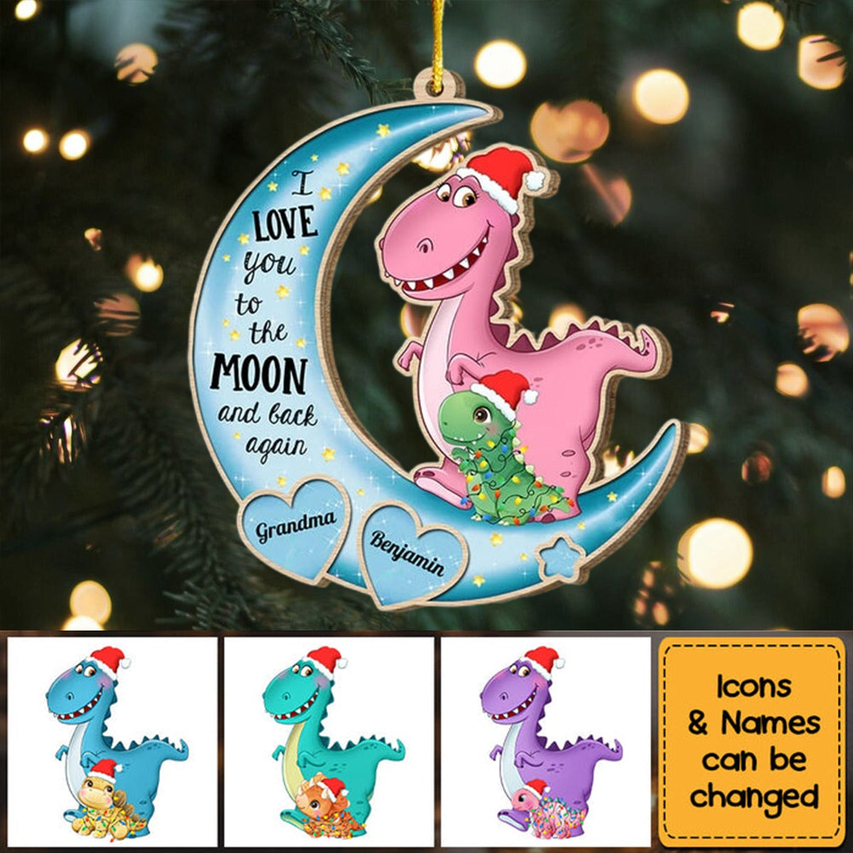 Personalized Gift For Grandson Dinosaur On The Moon Ornament
