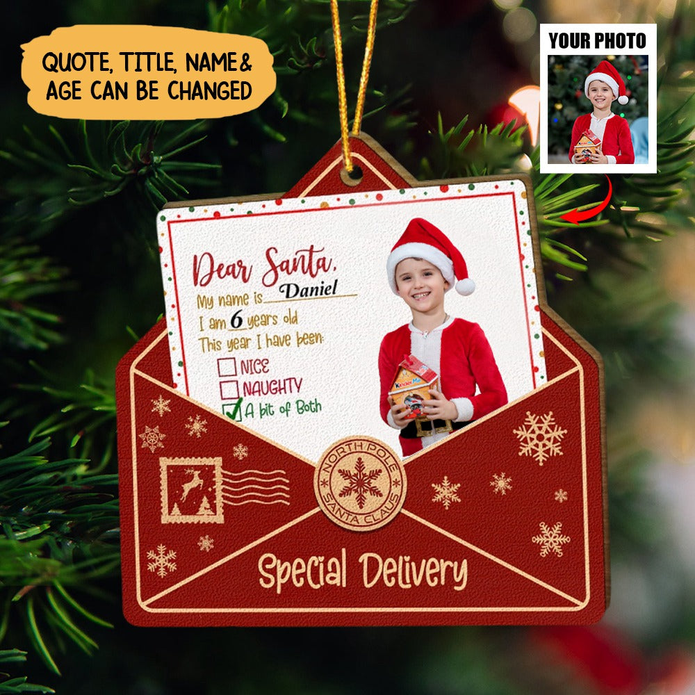 Dear Santa Kid Letter - Personalized Custom Wood Ornament