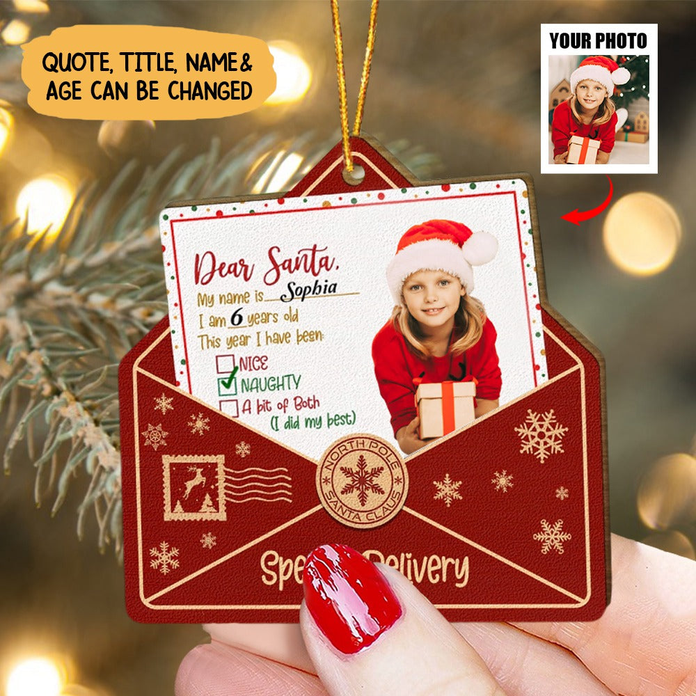 Dear Santa Kid Letter - Personalized Custom Wood Ornament