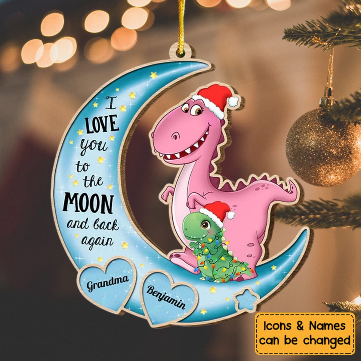 Personalized Gift For Grandson Dinosaur On The Moon Ornament