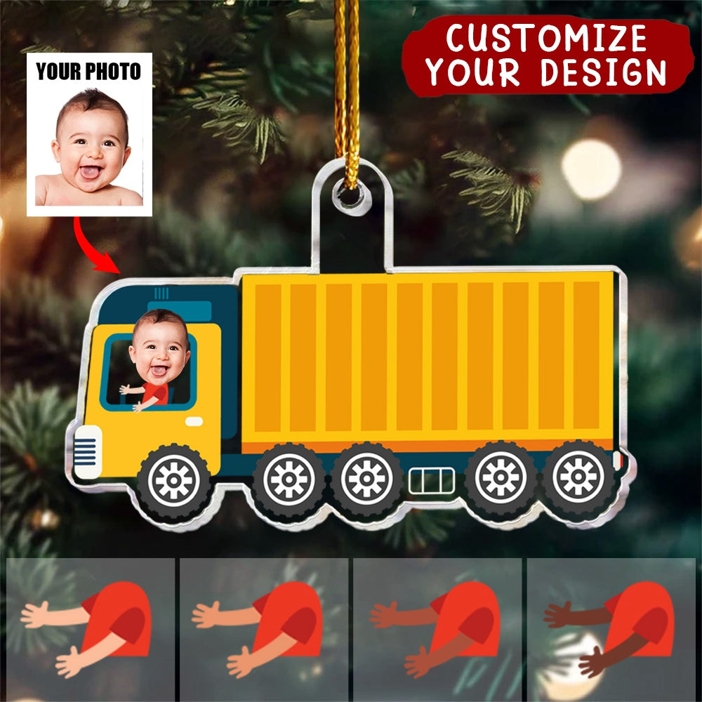 Kid Riding Container Truck - Personalized Acrylic Photo Ornament