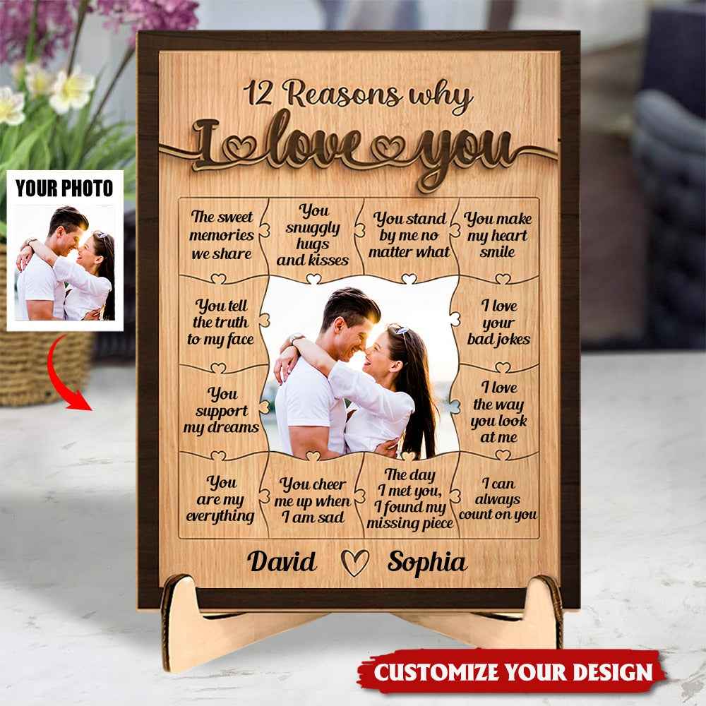 12 Reasons Why I Love You- Personalized 2 Layers Wooden Photo Plaque