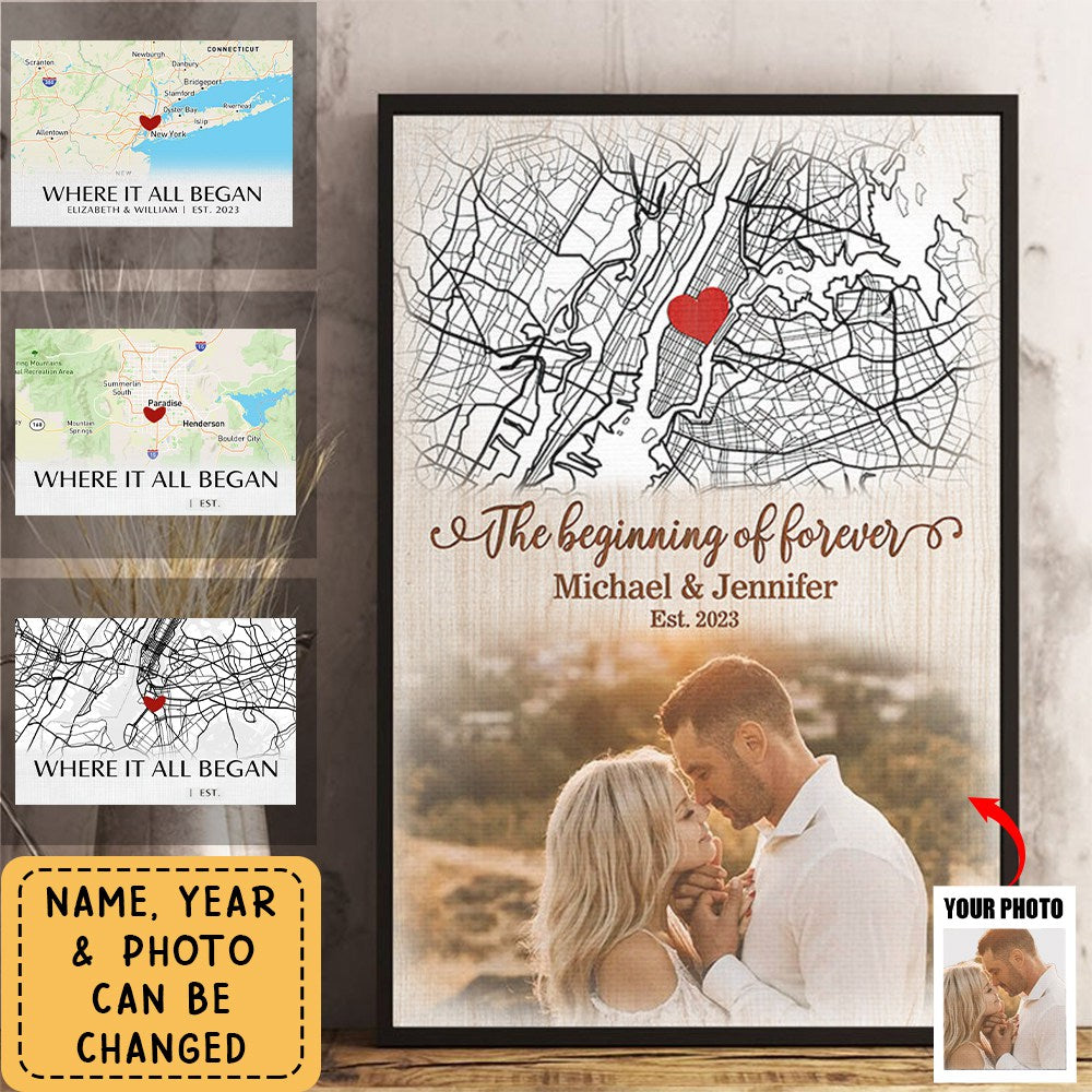 Custom Photo The Beginning Of Forever - Couple Personalized Custom Vertical Poster