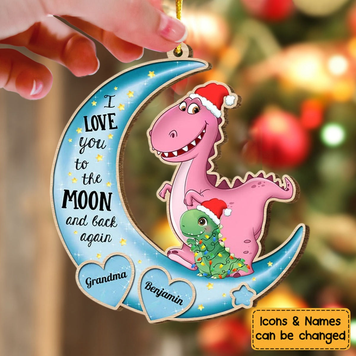 Personalized Gift For Grandson Dinosaur On The Moon Ornament