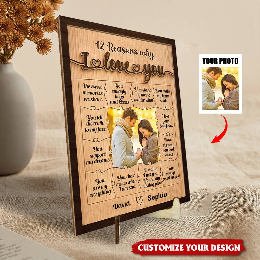 12 Reasons Why I Love You- Personalized 2 Layers Wooden Photo Plaque