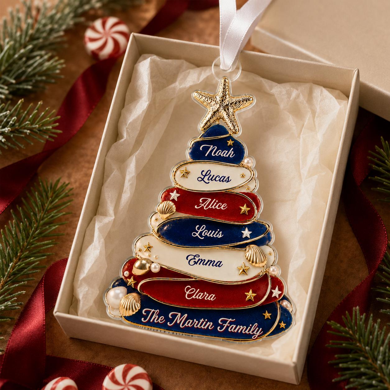 Personalized Family Sea Glass Ornament, Patriotic Christmas Gift