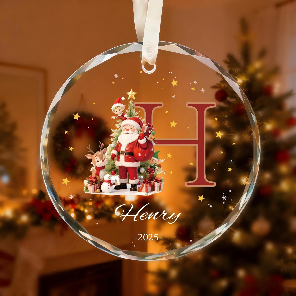 Custom Monogram Name Glass Ornament, Snowman Christmas Ornaments For Kids