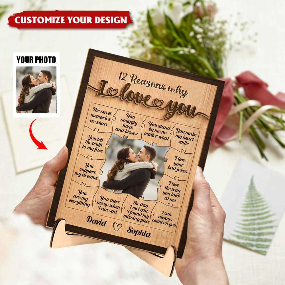 12 Reasons Why I Love You- Personalized 2 Layers Wooden Photo Plaque