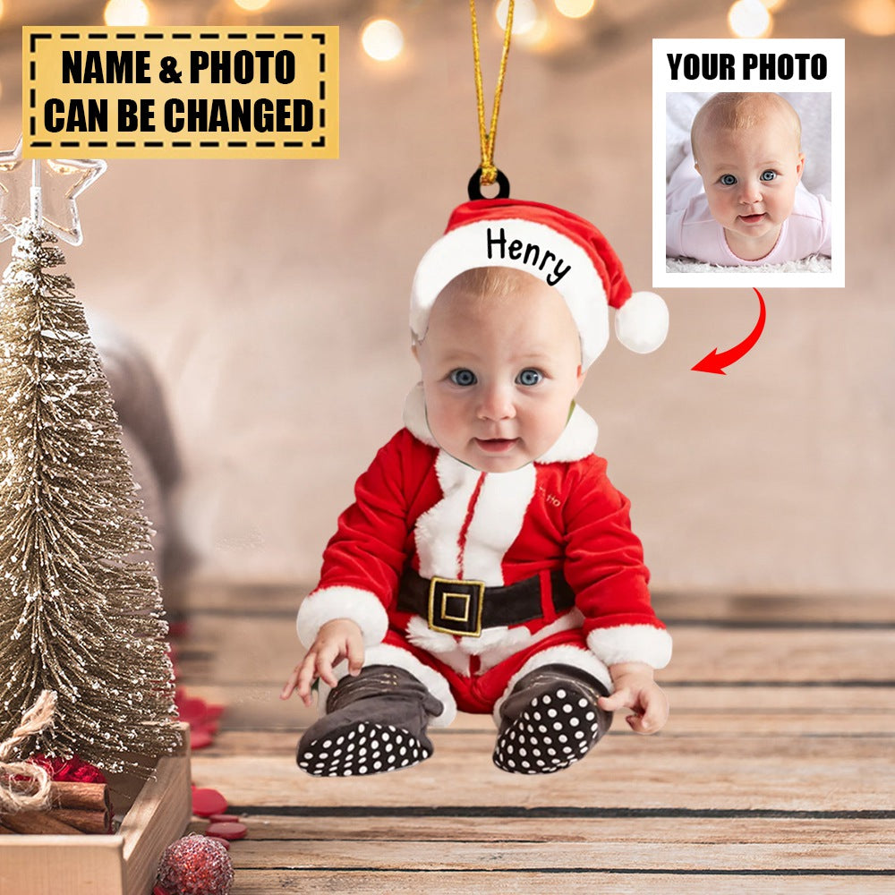 Custom Baby Cute Photo On Santa Claus Clothes Ornament