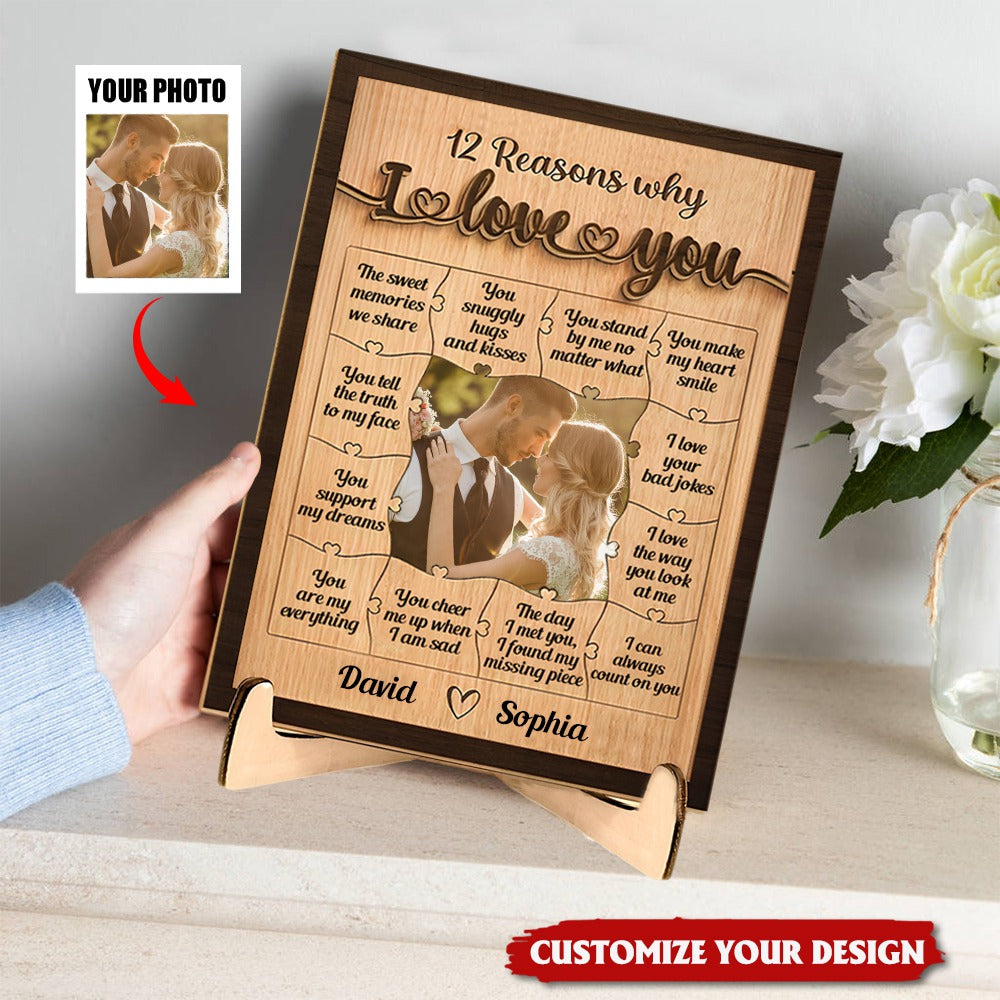 12 Reasons Why I Love You- Personalized 2 Layers Wooden Photo Plaque