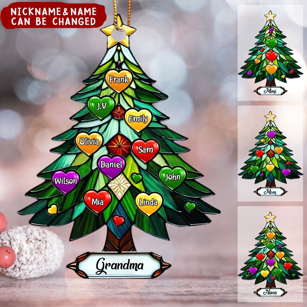 Sparkling Christmas Tree Grandma Mom Family Sweet Heart Kids Personalized Ornament