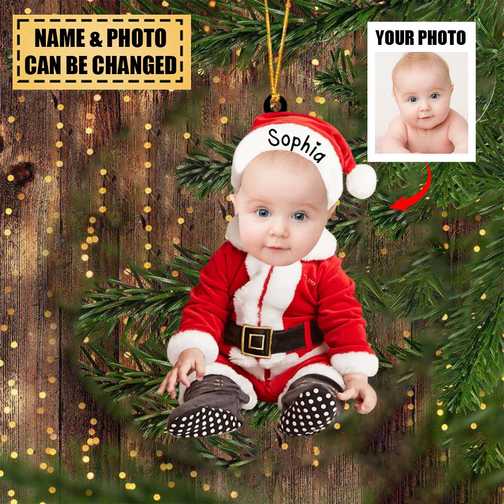 Custom Baby Cute Photo On Santa Claus Clothes Ornament