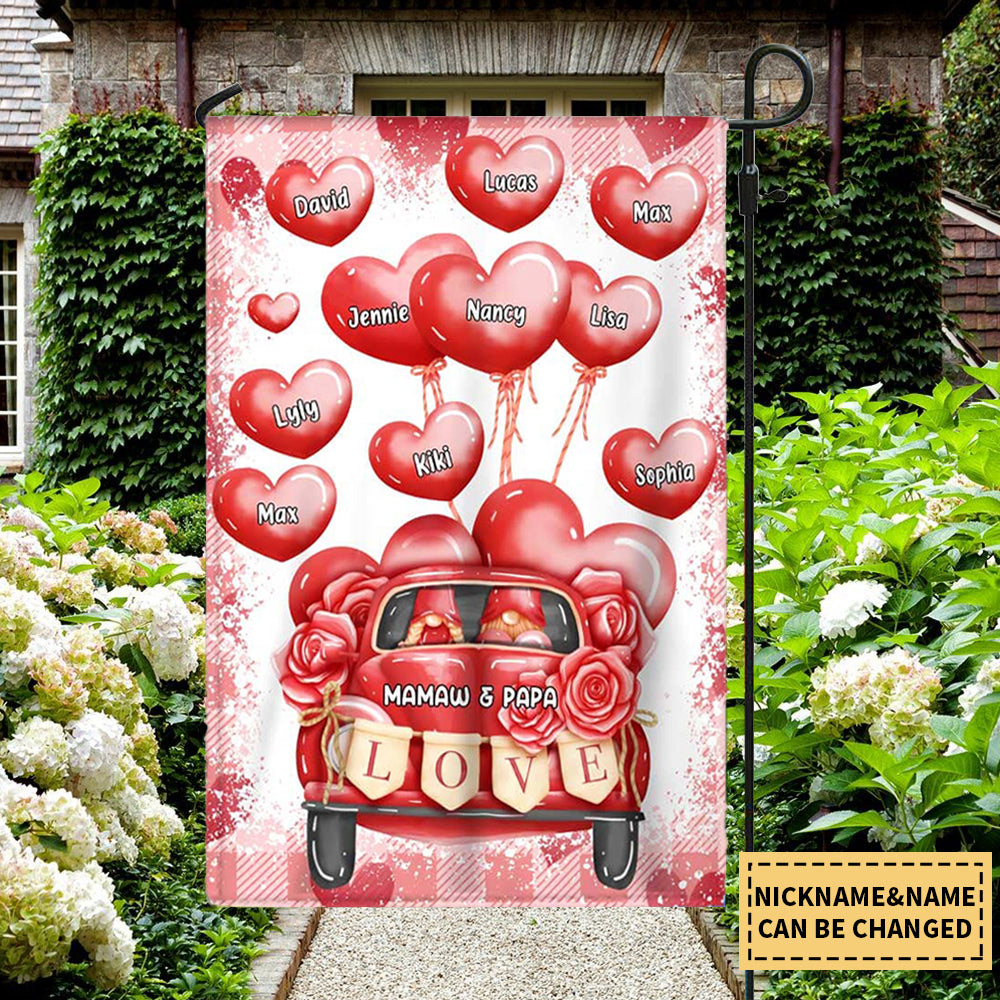 Truck Grandma Grandpa Heart Grandkids Personalized Garden Flag