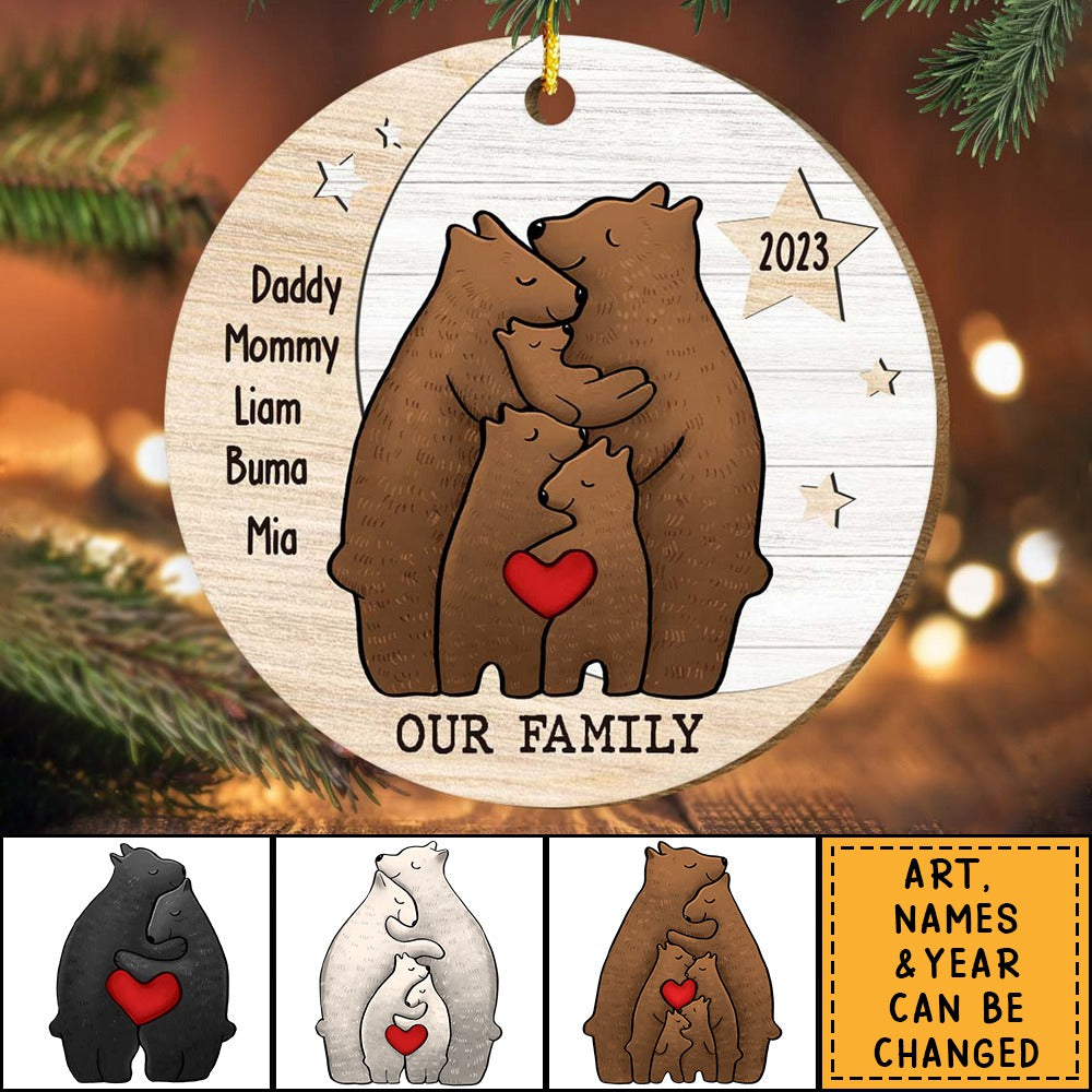 Bear Family On The Moon Circle Ornament
