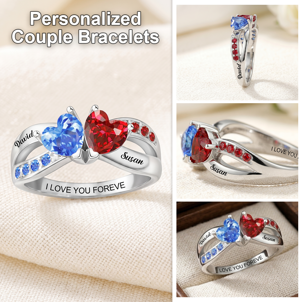 I Love You Forever - Personalized Heart Birthstone Promise Ring