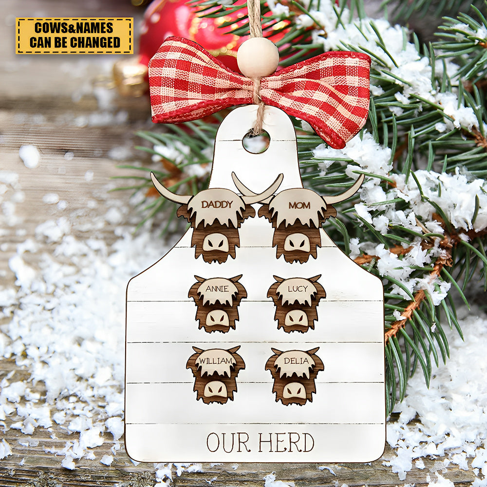 Personalized Highland cow family farmhouse rustic Christmas ornament 2023