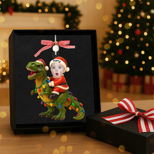 Baby's First Christmas - Custom Photo Santa Riding Dinosaur Ornament