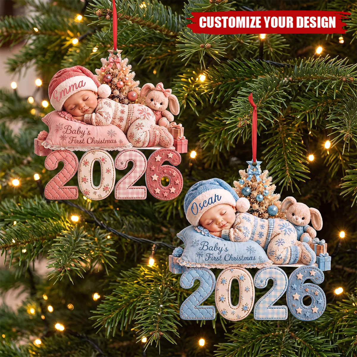 Personalized Baby First Christmas Ornament, Sleeping Baby Christmas Gift
