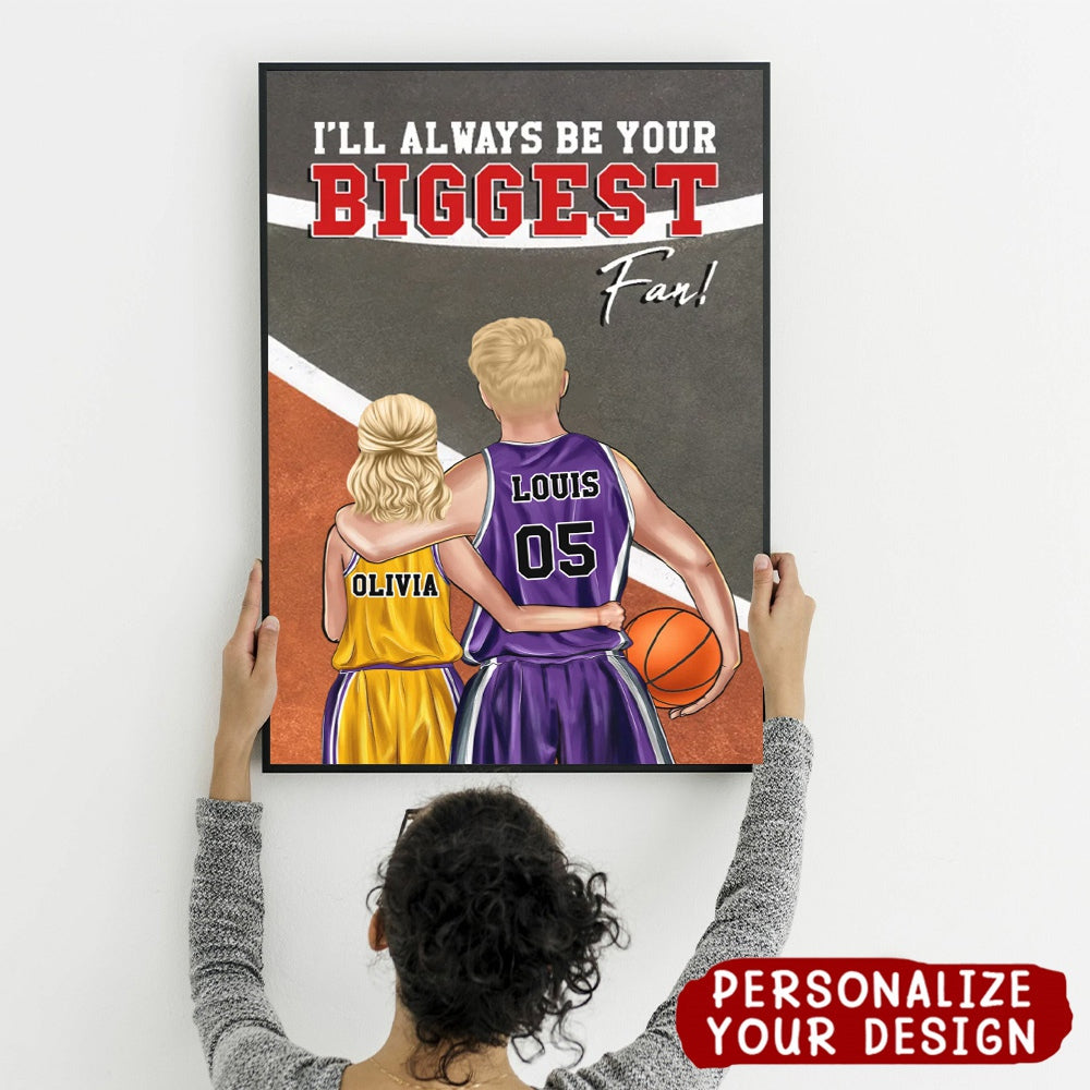 Personalized Basketball Couple Poster - Always Be Your Biggest Fan - Couple Shoulder To Shoulder