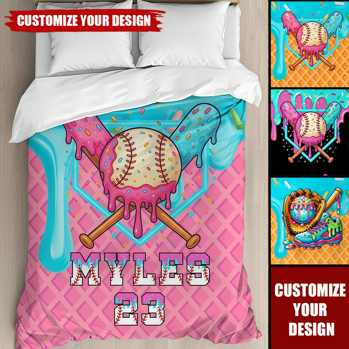 Personalized Ice Cream Drip Baseball Blanket