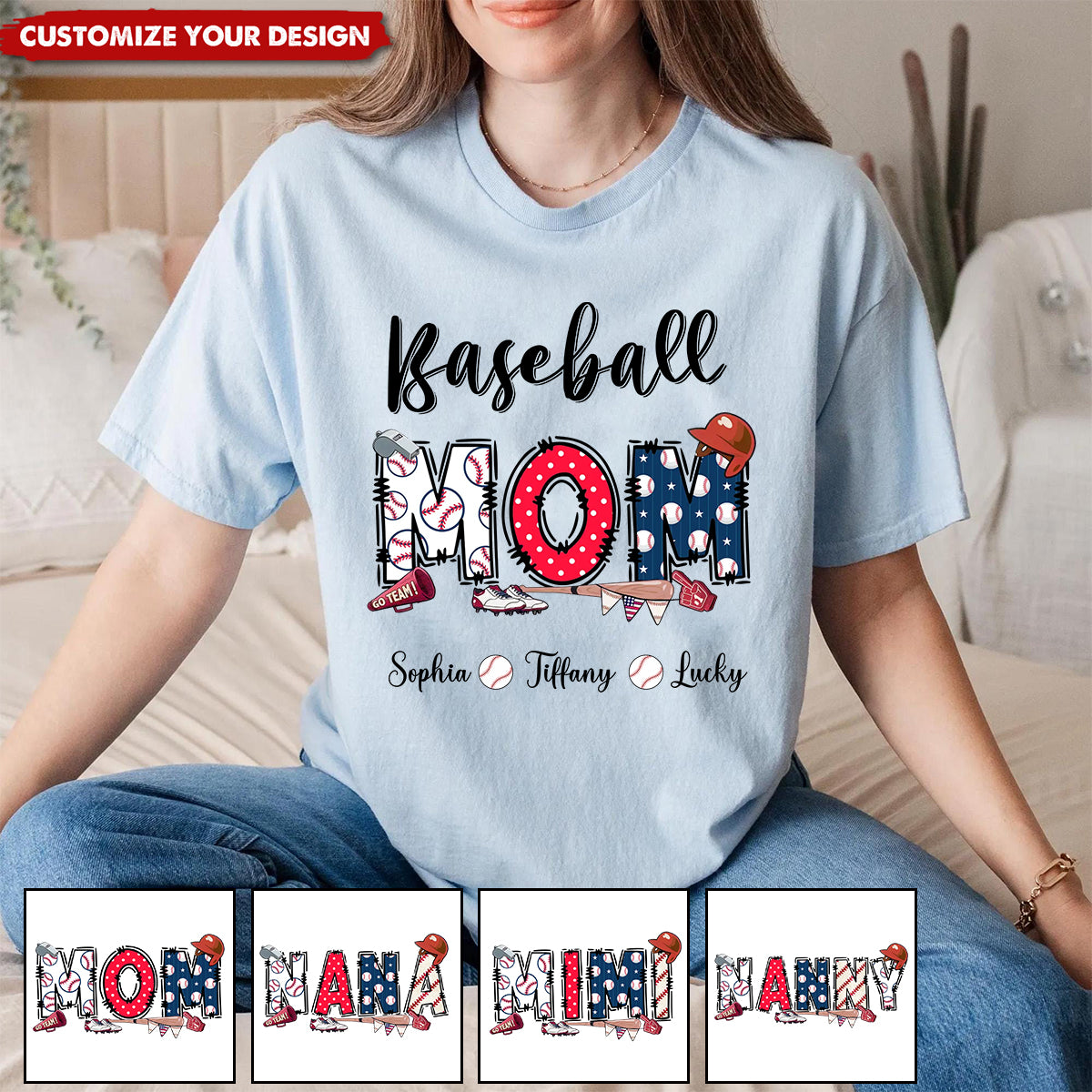 Sports Baseball Grandma - Personalized T-Shirt, Custom Kid's Name
