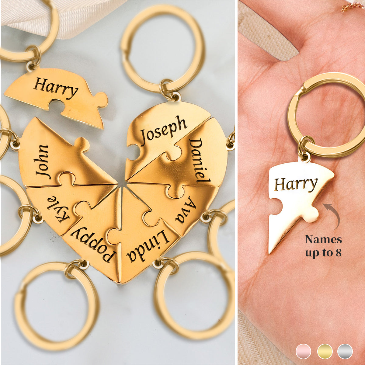 Personalized Heart Puzzle Names Keychain-Gift For Friend Or Family