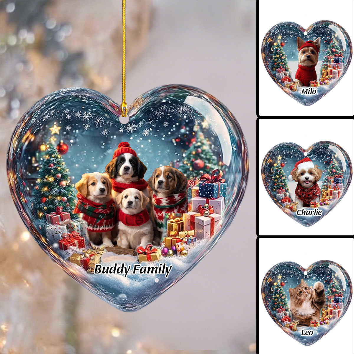 Personalized Heart-Shaped Christmas Ornament For Dogs And Cats