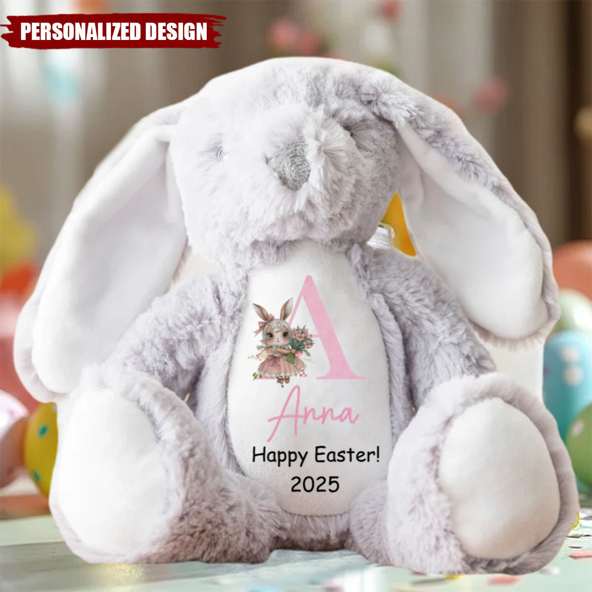 Happy Easter - Personalized  Easter Bunny Plush - Easter Gift For Family