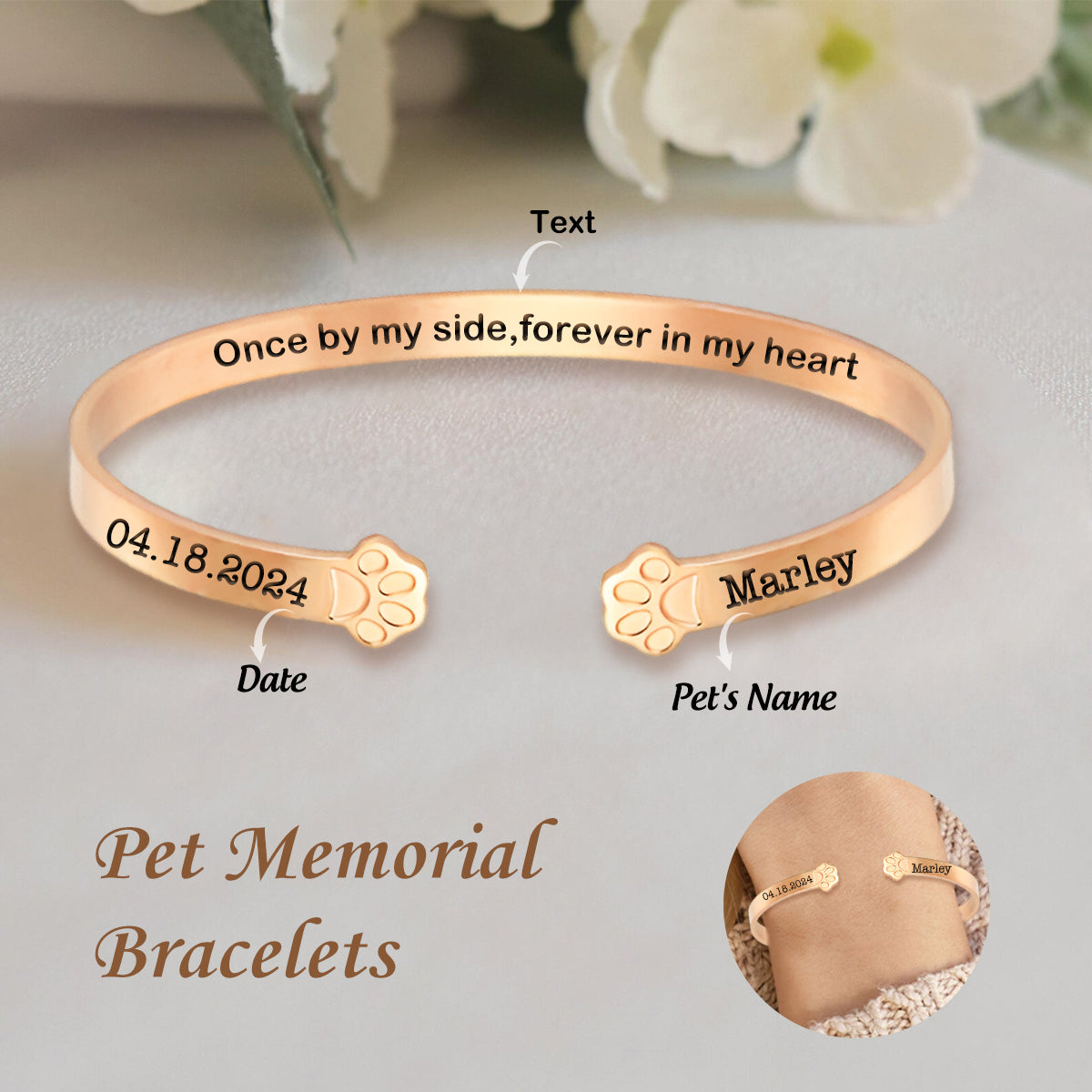Forever In My Heart -Personalized Memorial Pet Paw Bracelet