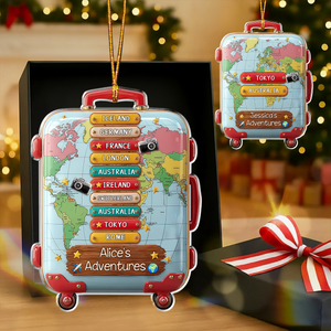 Personalized Adventure Travel Luggage Suitcase Christmas Ornament