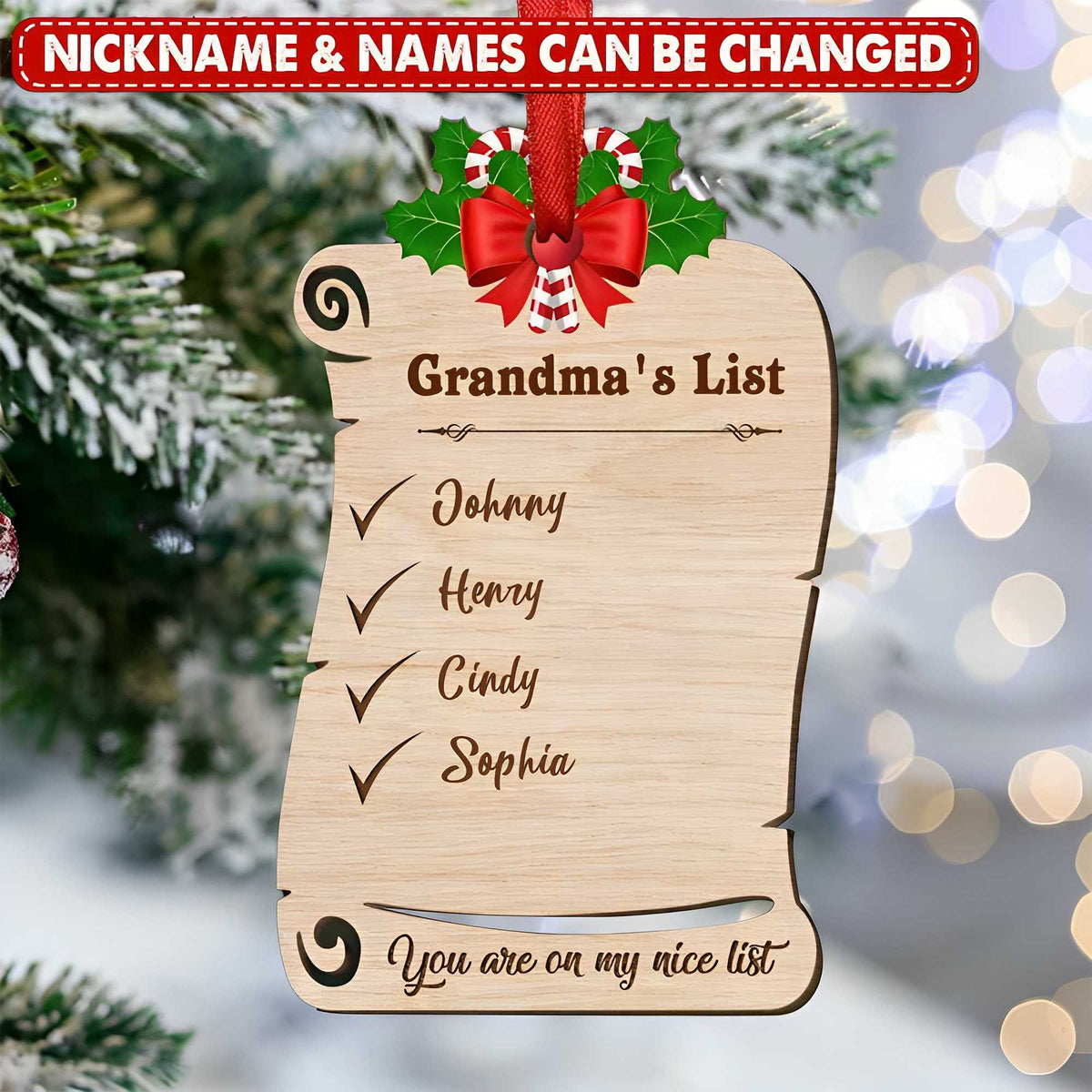 Grandma's List Personalized Wooden Ornament