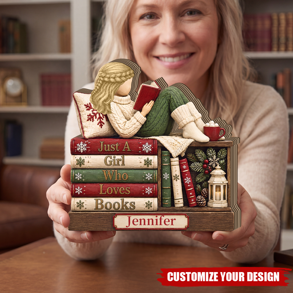 Personalized Just A Girl Who Loves Books Plaque, Winter Book Lover Theme