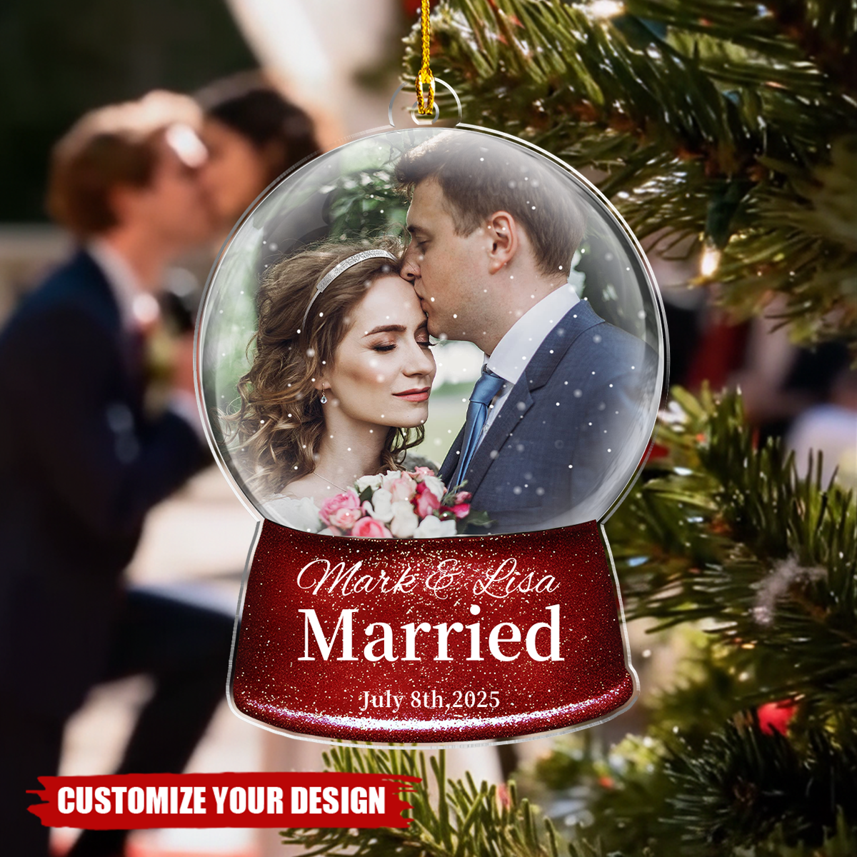 First Christmas Engaged Or Married - Custom Photo Ornament