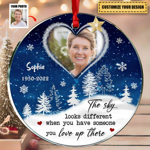 Sparkling Upload Photo Heart Heaven, The Sky Looks Different When Someone You Love Up There Personalized Ornament