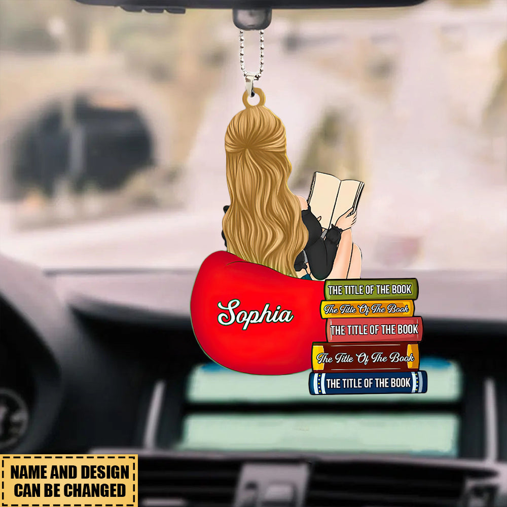 Personalized Girl Reading Custom Book Name Acrylic Ornament, Gift For Book Lovers