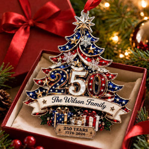 Custom 250th Anniversary Ornament, America Patriotic Family Christmas Tree Decor