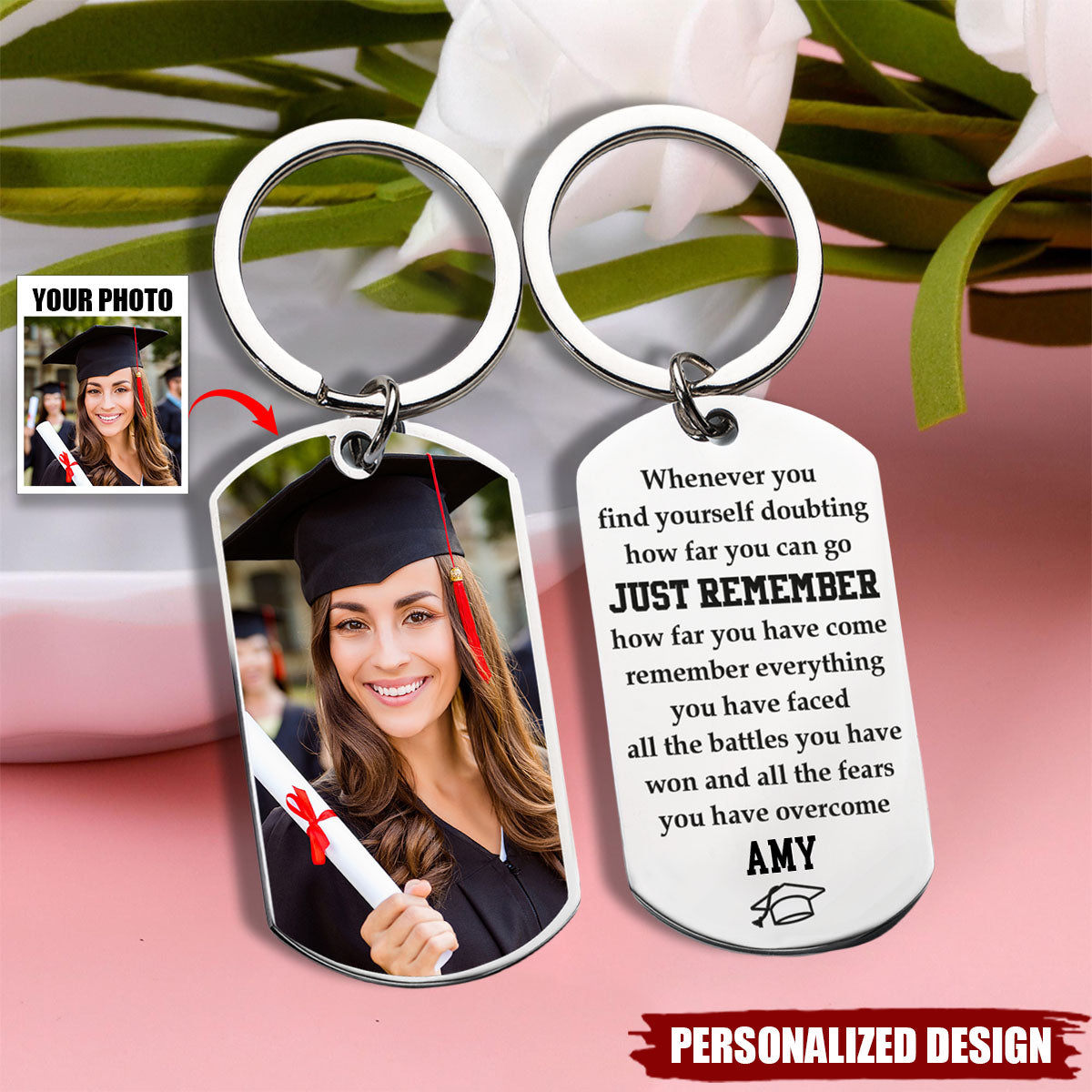 Remember How Far You Have Come - Personalized Stainless Steel Photo Keychain