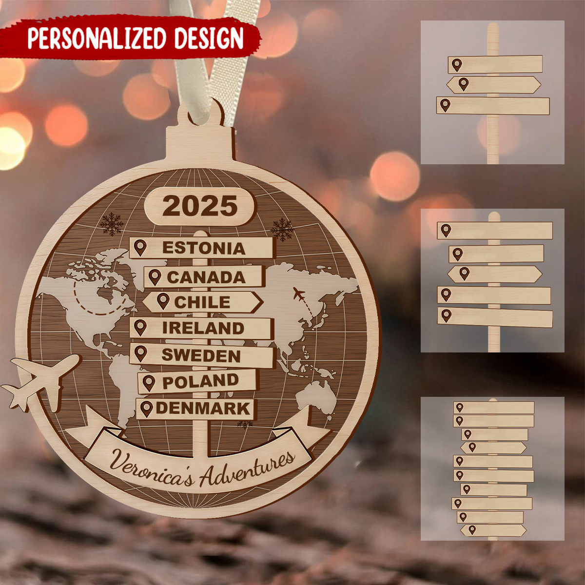 Personalized Travel Adventure Ornament, Family Vacation Gift