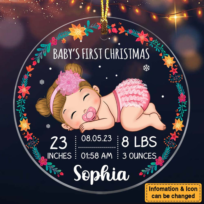 Gift For Baby First Christmas Personalized Circle Ornament