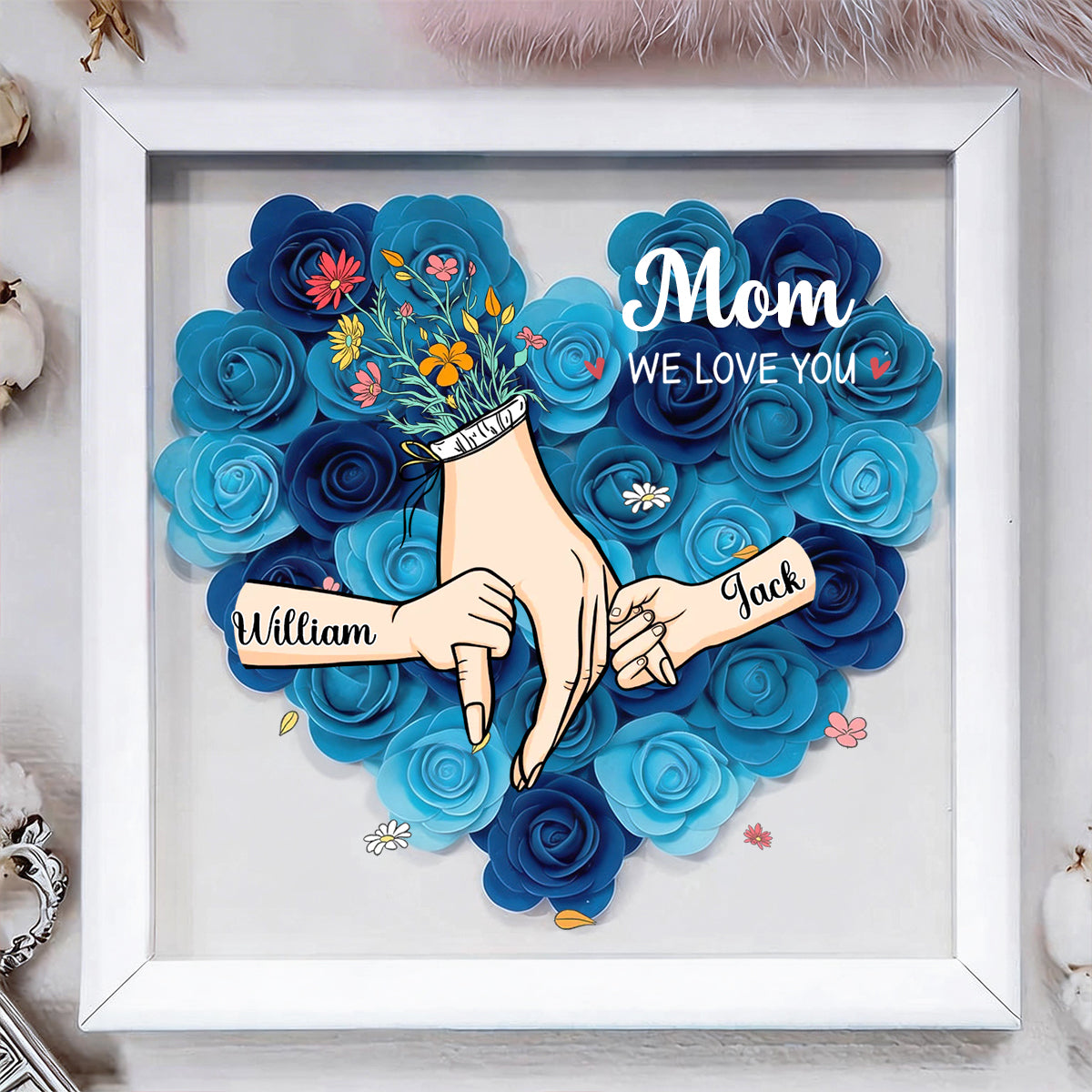 Grandma We Love You-Personalized  Flower Shadow Box-Gift For Mom, Grandma