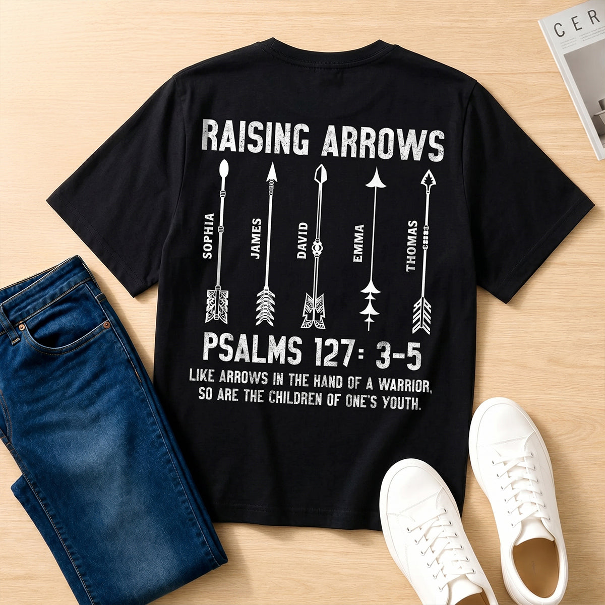 Raising Arrows Christian Father's Day Gift For Dad, Husband With Kids' Names - Personalized Shirt